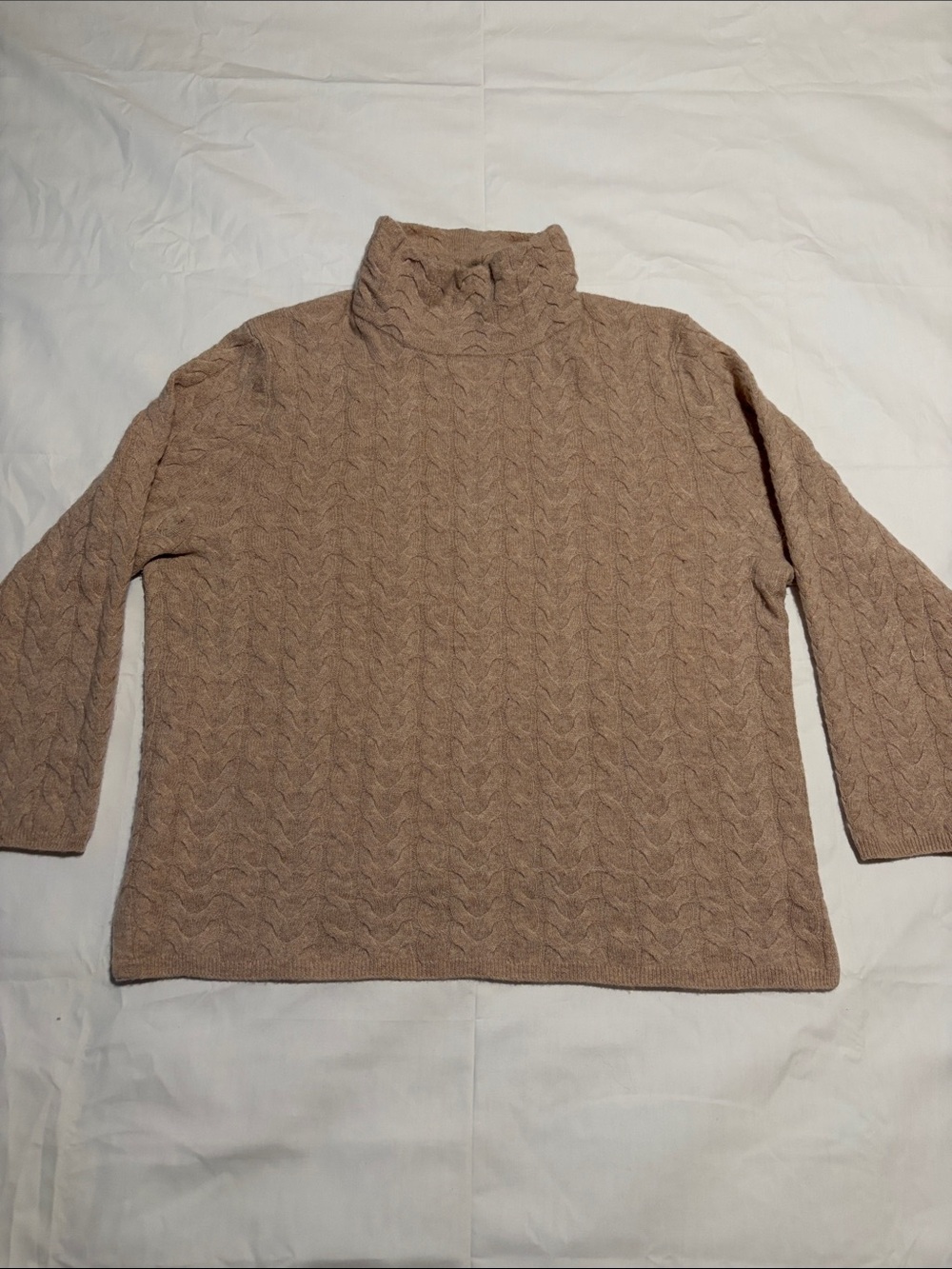 Garnet Hill Women's100% Cashmere Cable Knit T-neck Sweater - Taupe